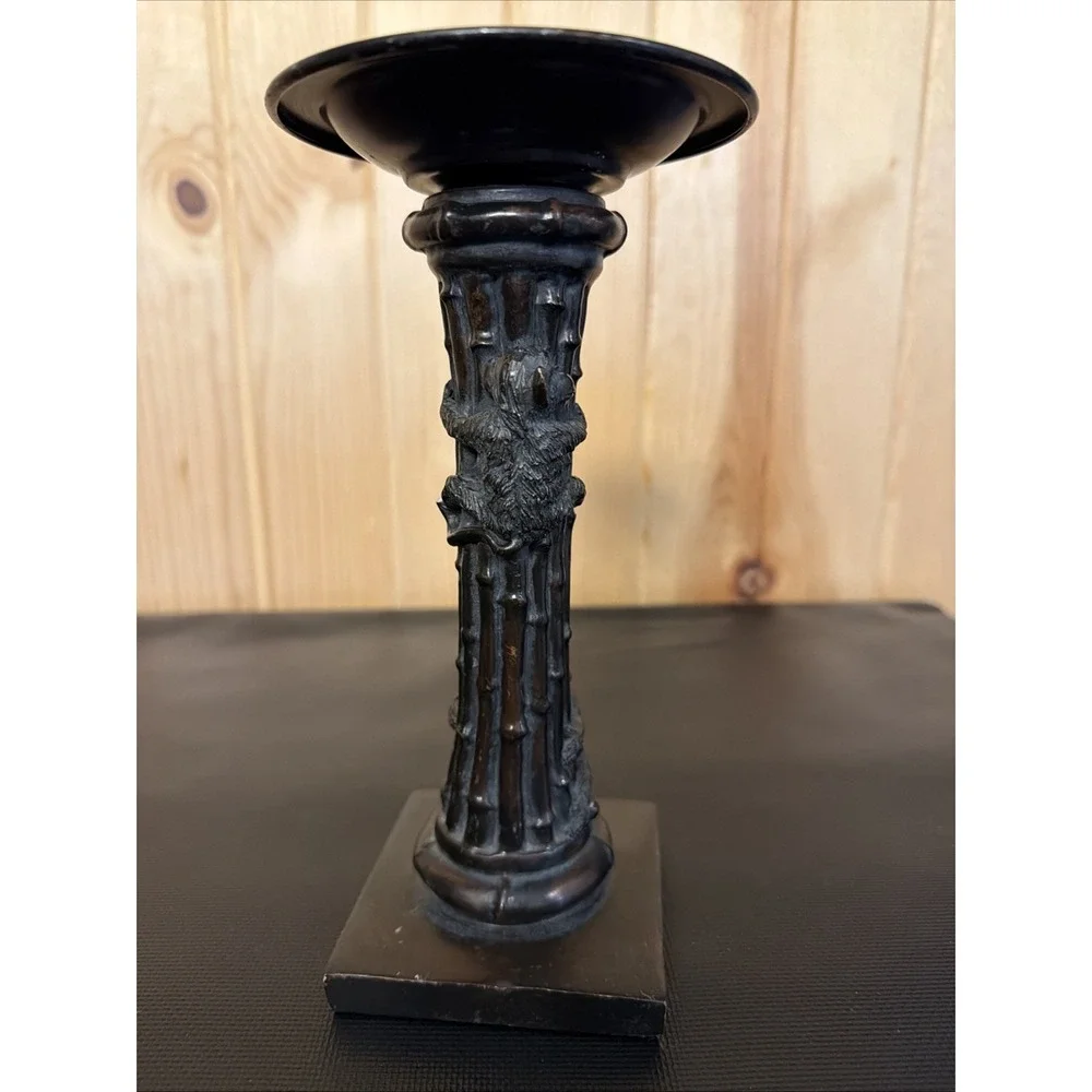 Vintage Pier One Dark Brown Resin Monkeys Candle Stick Holder 9 Inch